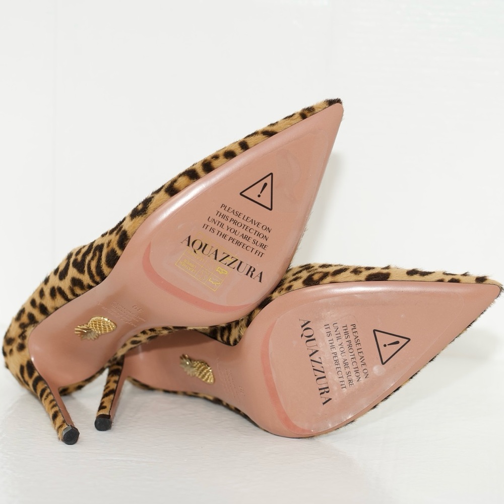 Aquazzura Sheeva Leopard Natural Pony Hair Print Cut-Out Heels 105mm Size 39 NEW - Picture 11 of 16